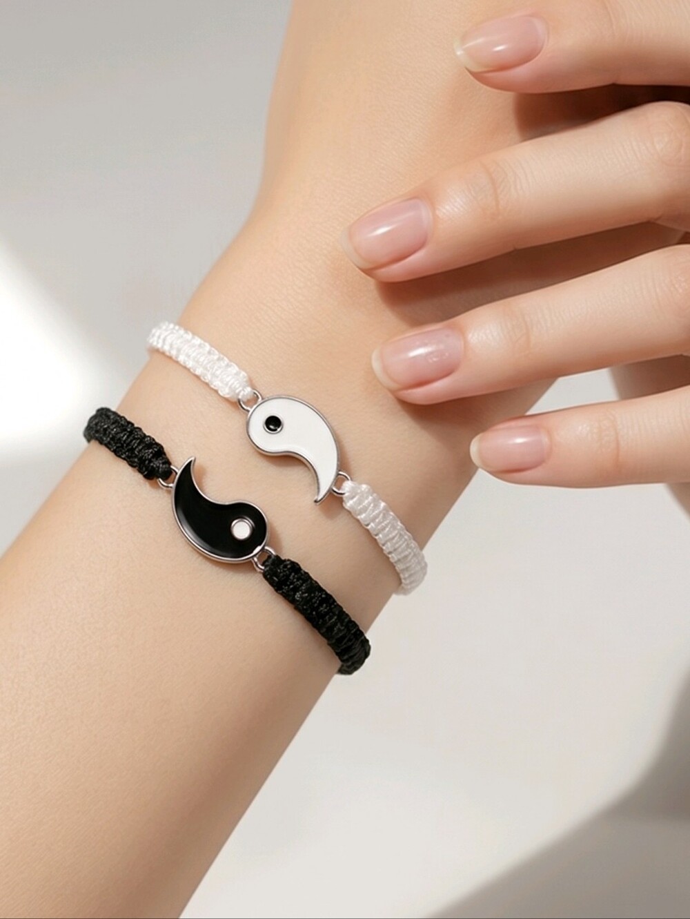 Yin Yang Matching Couple Bracelets Black & White Cord Set Friendship Unisex New